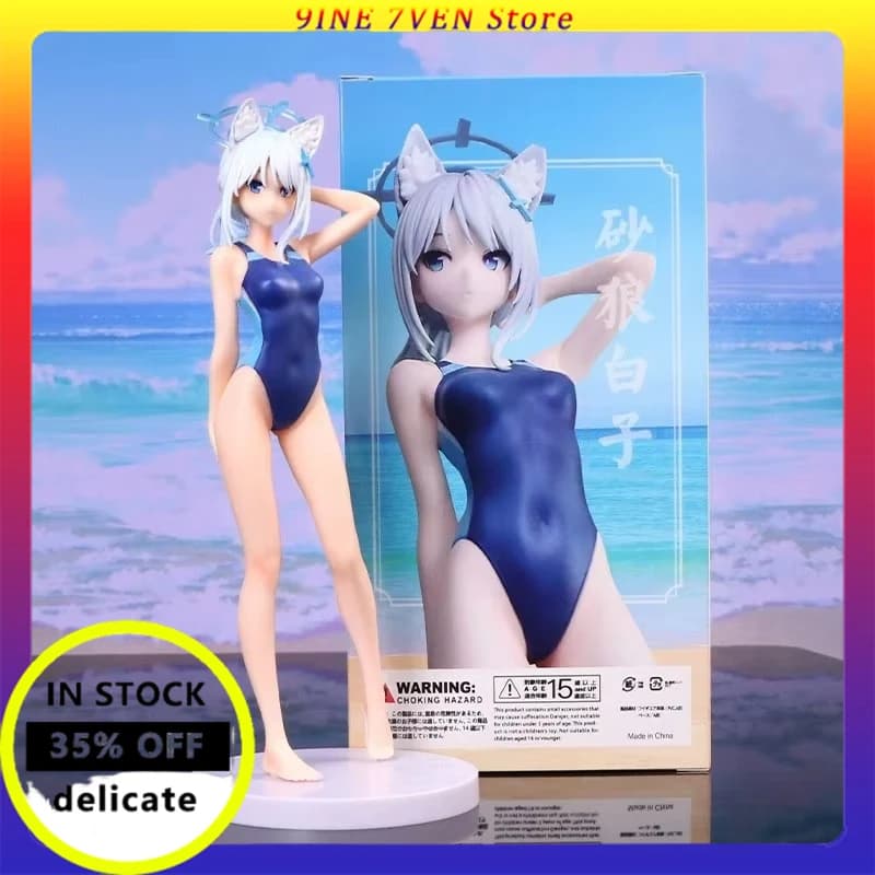 Blue Archive Shiroko 23 cm PVC Figure Anime Model Cat Ear with Swimsuit Sunaokami Doll collection Toy gift for fans