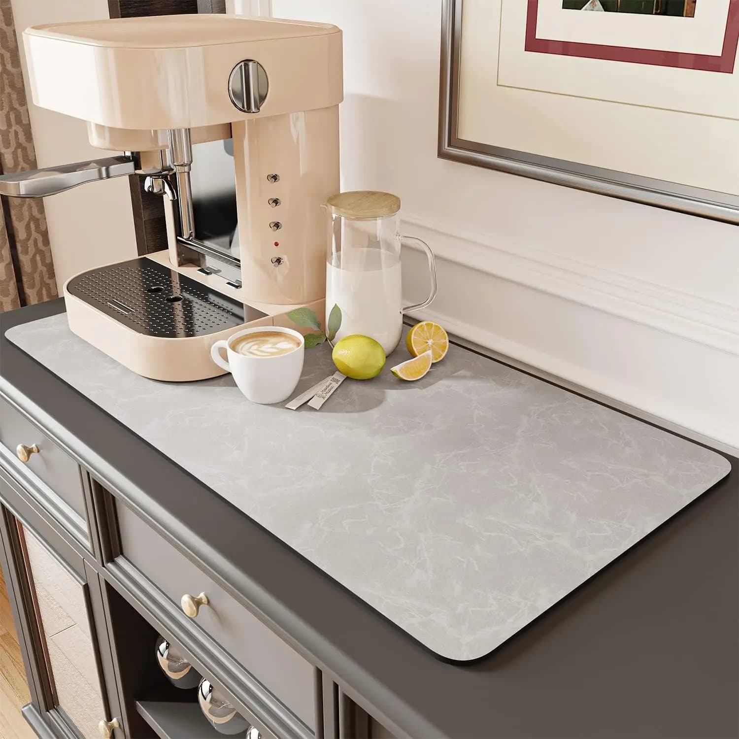 Coffee Machine Mat with Rubber Base, Water Absorber, Worktop Drenante Mat Kitchen, Home Decoration