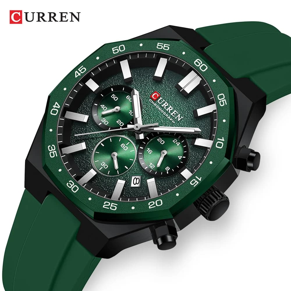 CURREN 8489 Orologio al quarzo da uomo multifunzionale con cinturino in silicone, orologio al quarzo a sei lancette impermeabile con calendario