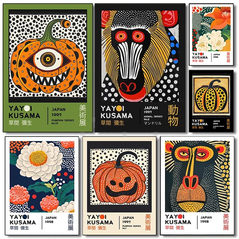 Abstract Yayoi Kusama Pumpkin monkey Posters Prints Canvas Painting Modern Nordic Wall Art Pictures Gallery Room Home decorat