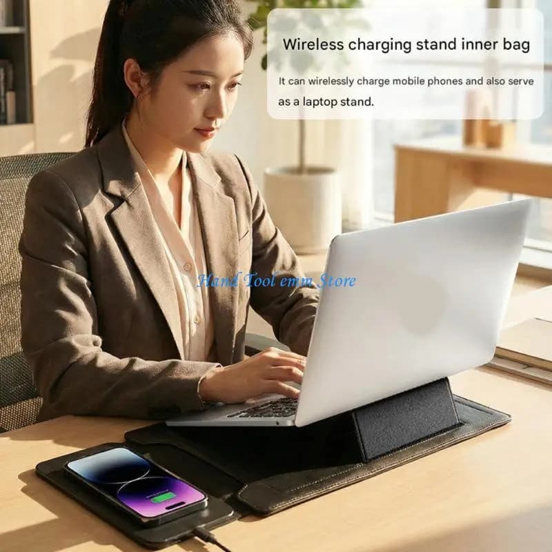 Custodia per laptop in pelle H37F Telefono wireless integrato Comoda custodia ricarica