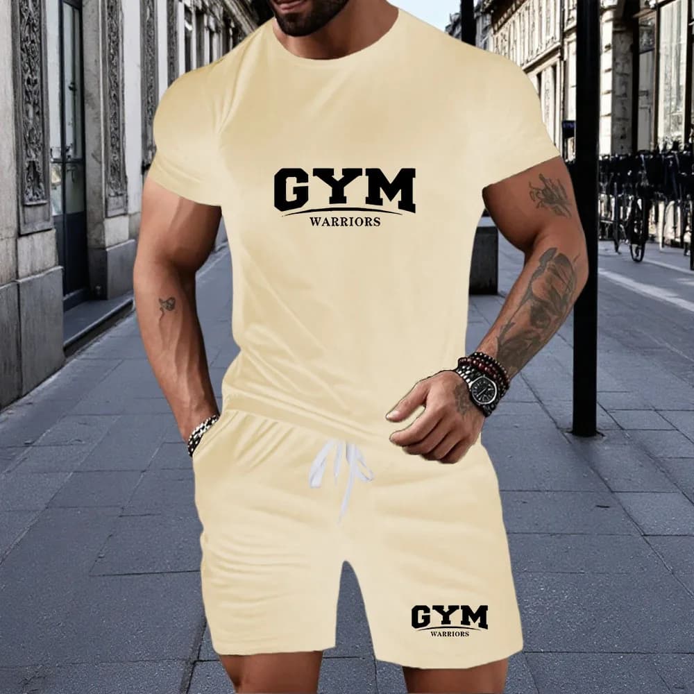 Completo Sportivo Estivo da Uomo, Moda Fitness, Abbigliamento Casual Sportivo, Asciugatura Rapida, T-Shirt a Maniche Corte + Pantaloncini, Set 2 Pezzi