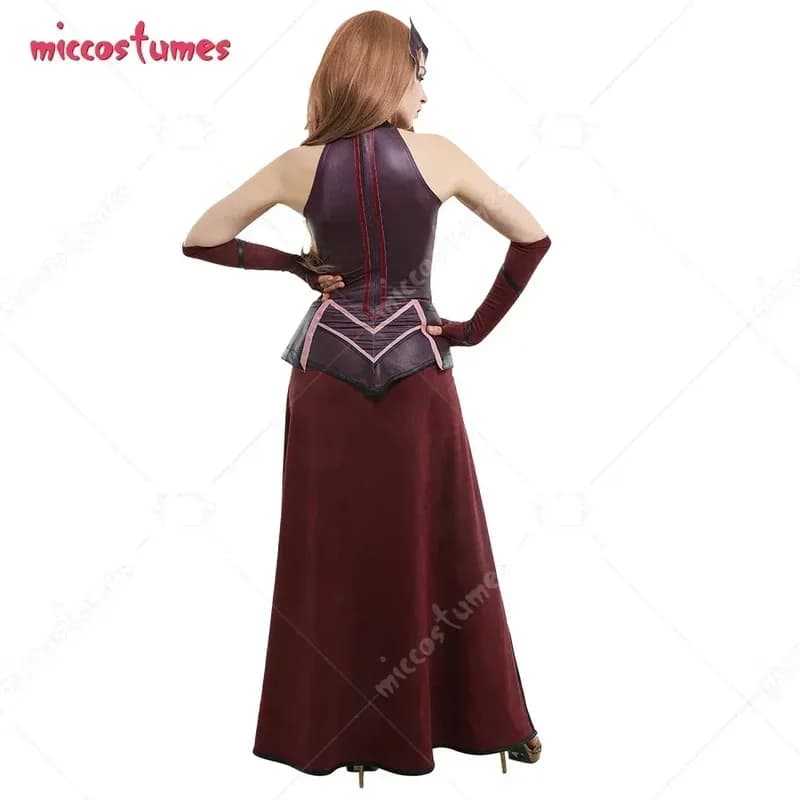 CyWanda Maximoff Scarlet Witch Sleeveless Coat Cosplay Costume Inspired by WandaVision with outer skirt and long gloves