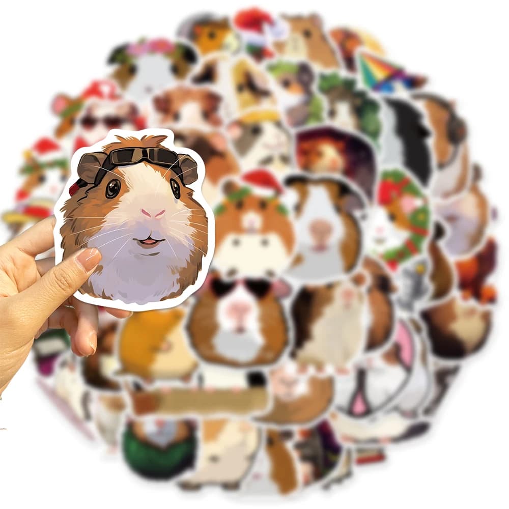 50 adesivi animali cavia cavia simpatico cartone animato decalcomania per laptop telefono chitarra bagagli adesivo in vinile graffiti impermeabile