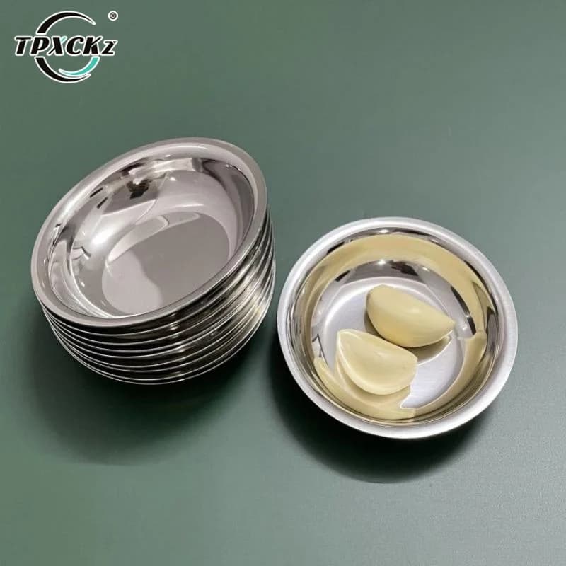 [SL] 5/10 pezzi, piatto rotondo in acciaio inossidabile da 9 cm, vassoio basso per barbecue, picnic, campeggio, contenitore per alimenti, set di stoviglie
