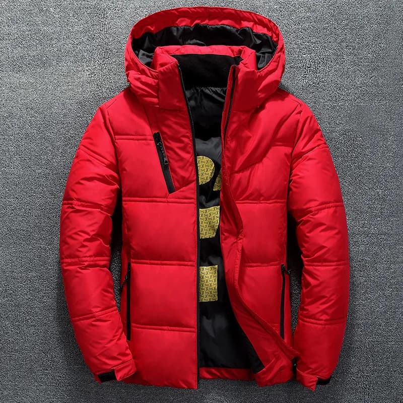 Giacca invernale da uomo calda Cappotto Casual Autunno Colletto alla coreana Piumino Cappello spesso Pato bianco Parka Piumino invernale da uomo maschile con cappuccio