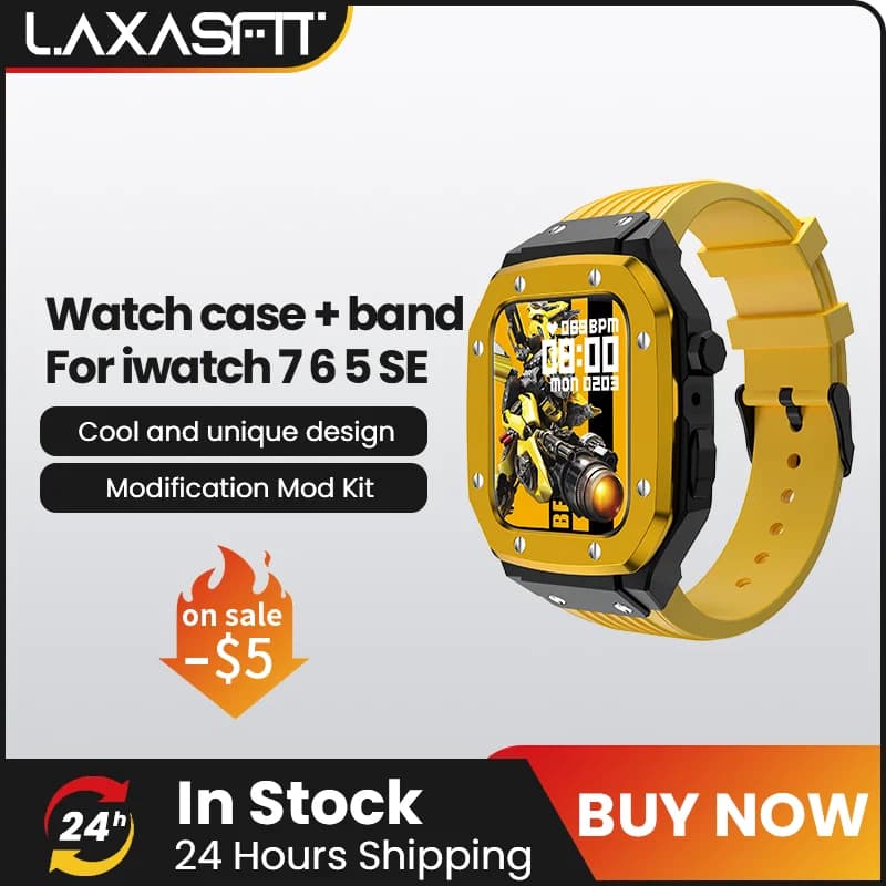 Luxury editing kit for Apple Watch Series 7 6 5 SE 45mm Men's Robust Cover Case + Silicone Sports Strap