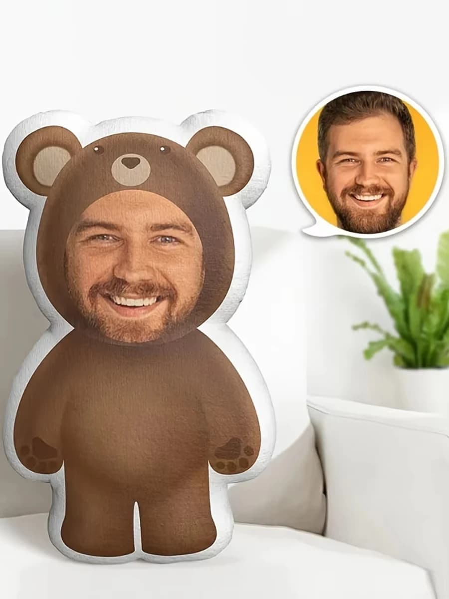 Custom Bear Shaped Face Pillow, Personalized Upload Photo Plush Cushion, Custom Portrait Throw Pillow Creative Birthday Annivers