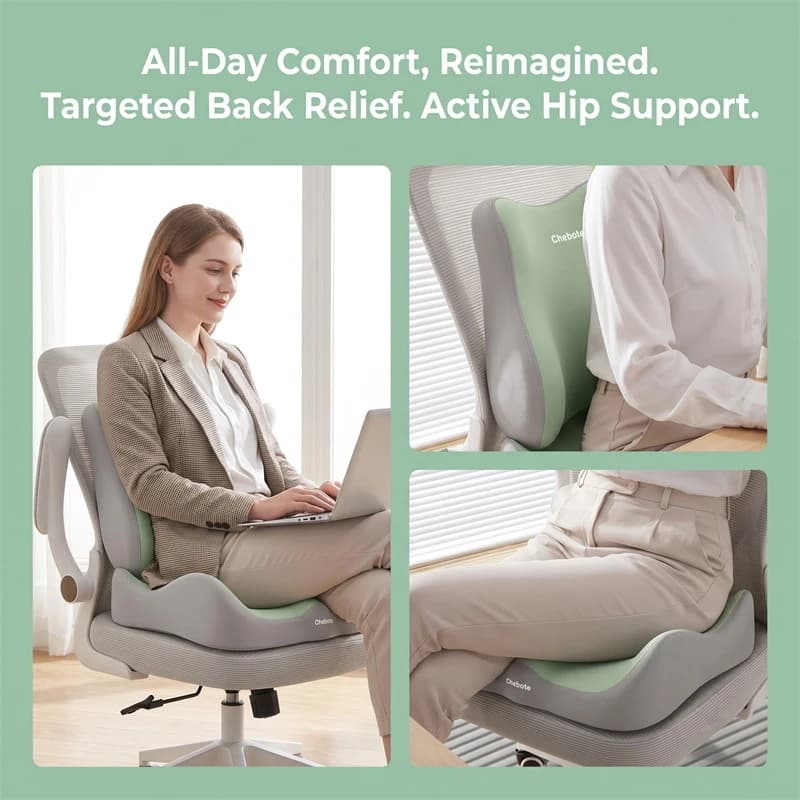 2 Cuscini Ergonomici in Memory Foam per Coccige, Design Curvo per Alleviare la Pressione, Supporto Lombare per Ufficio, Auto e Casa