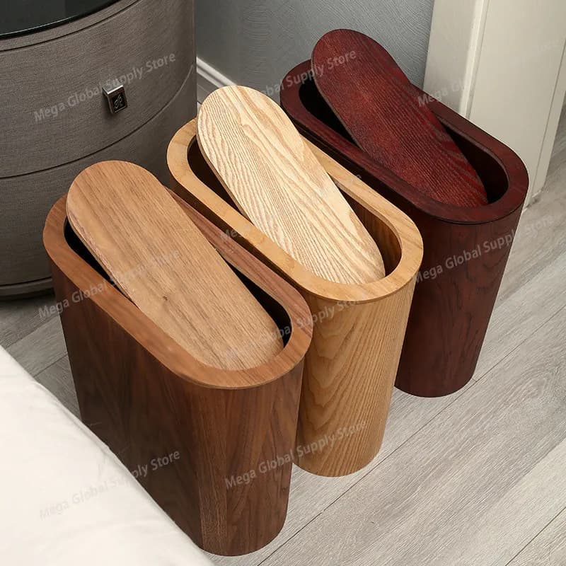 Japanese Wooden Waste Bins Modern Room Bedroom Kitchen Trash Can Bathroom Homestay Wastebasket Home Garden Lixeira Pia