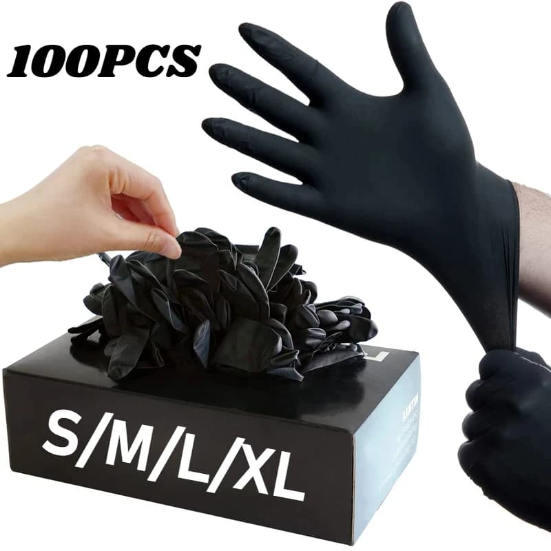 10/20/50/100PCS Black nitrile disposable gloves for work House cleaning gloves without latex Textured Mechanic Tattoo Hair dyes Beauty