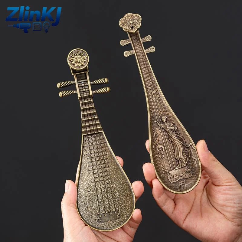 Pipa Shape Metal Incense Burner Tray Traditional Chinese Style Incense Stick Holder Gift for Yoga Meditation Lovers