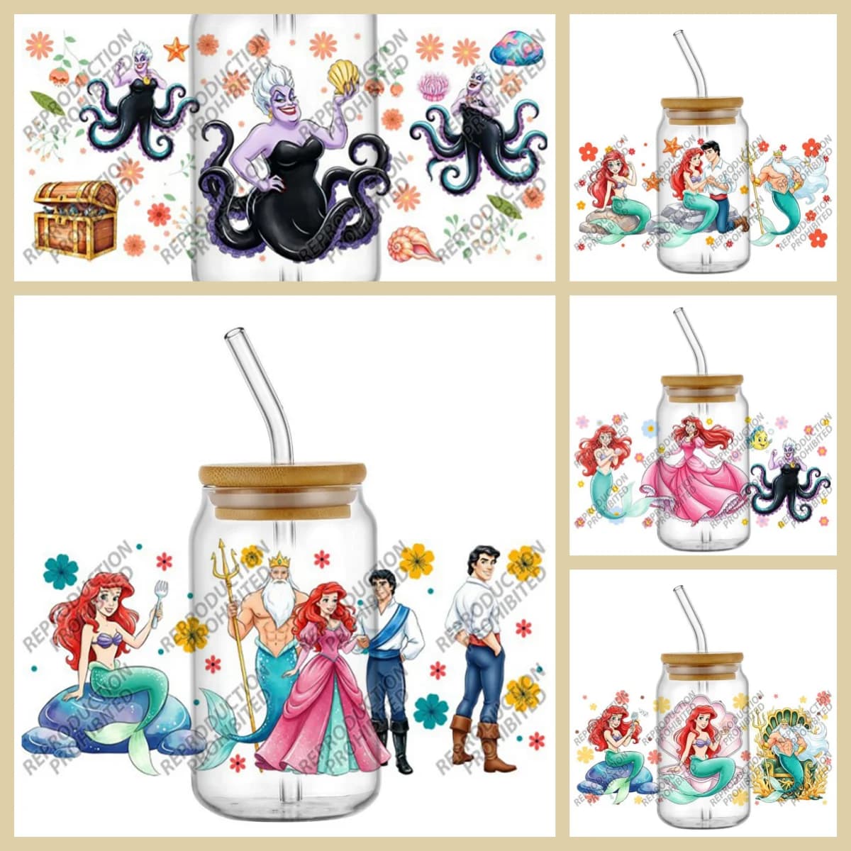 High Quality ‌3D Cartoon Beautiful Mermaid Decal Transfer Sticker for 16oz Libbey Can DIY Phone Mug Washable UV DTF Cup Wrap