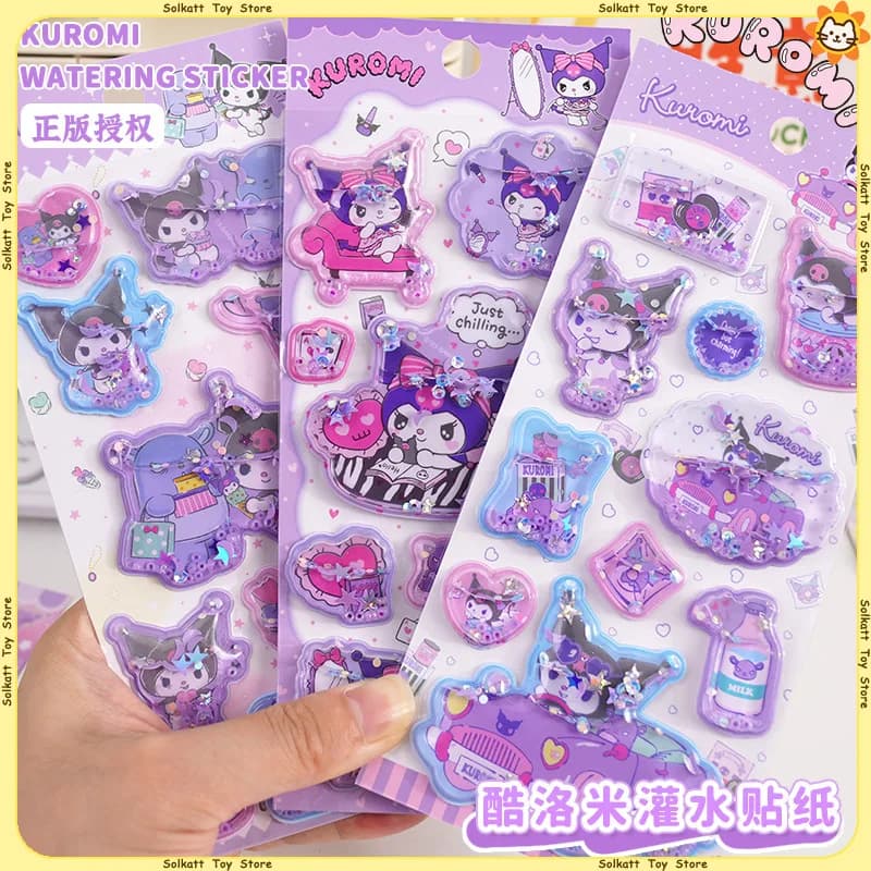 Adesivi d'acqua scuotibili 3D con glitter e paillettes a forma di gatto Kuromi, decorazioni fai da te per custodie di telefoni, laptop, valigie, regali per studenti