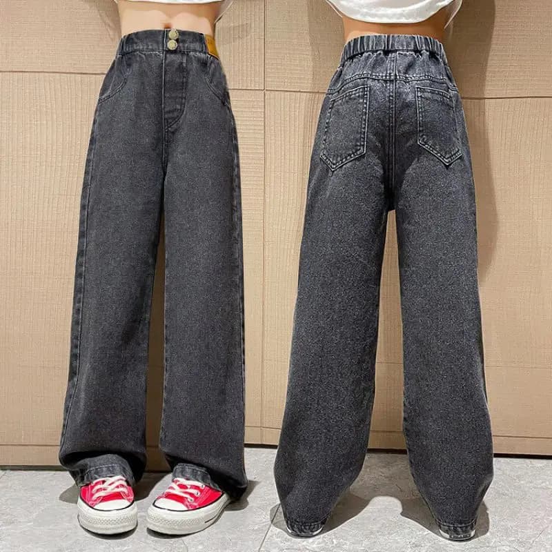 Primavera Autunno Ragazze adolescenti Jeans Tempo libero Moda Pantaloni a gamba larga Bambini Bambino Pantaloni a vita alta 6 9 8 10 12 14 anni