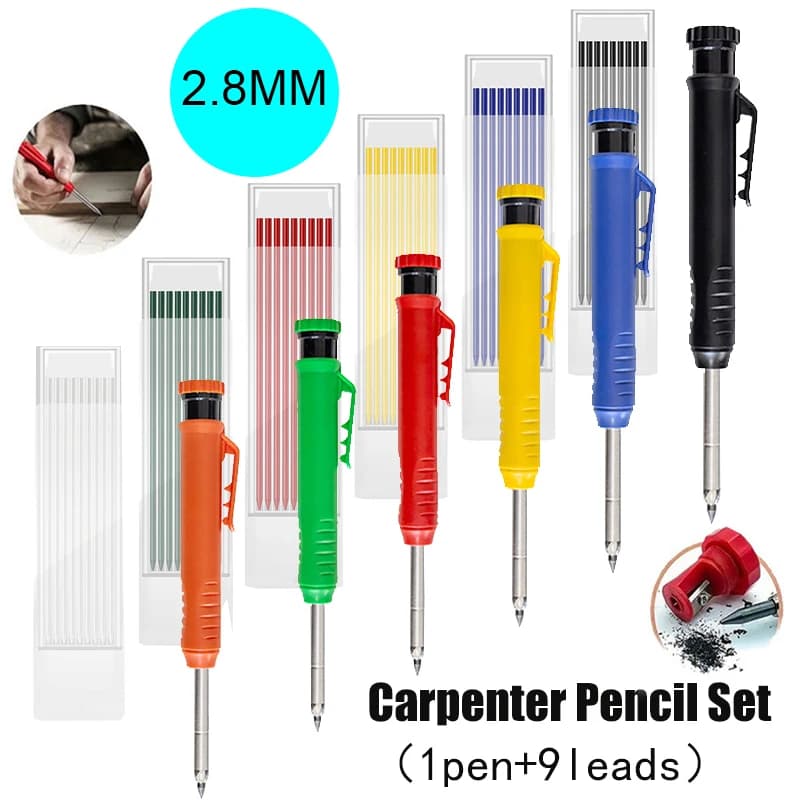 2.8mm Mechanical Woodworking Pencil Set, Deep Hole Solid Carpenter Pencil, for Woodworking Engineering Drawing Marking Pencils