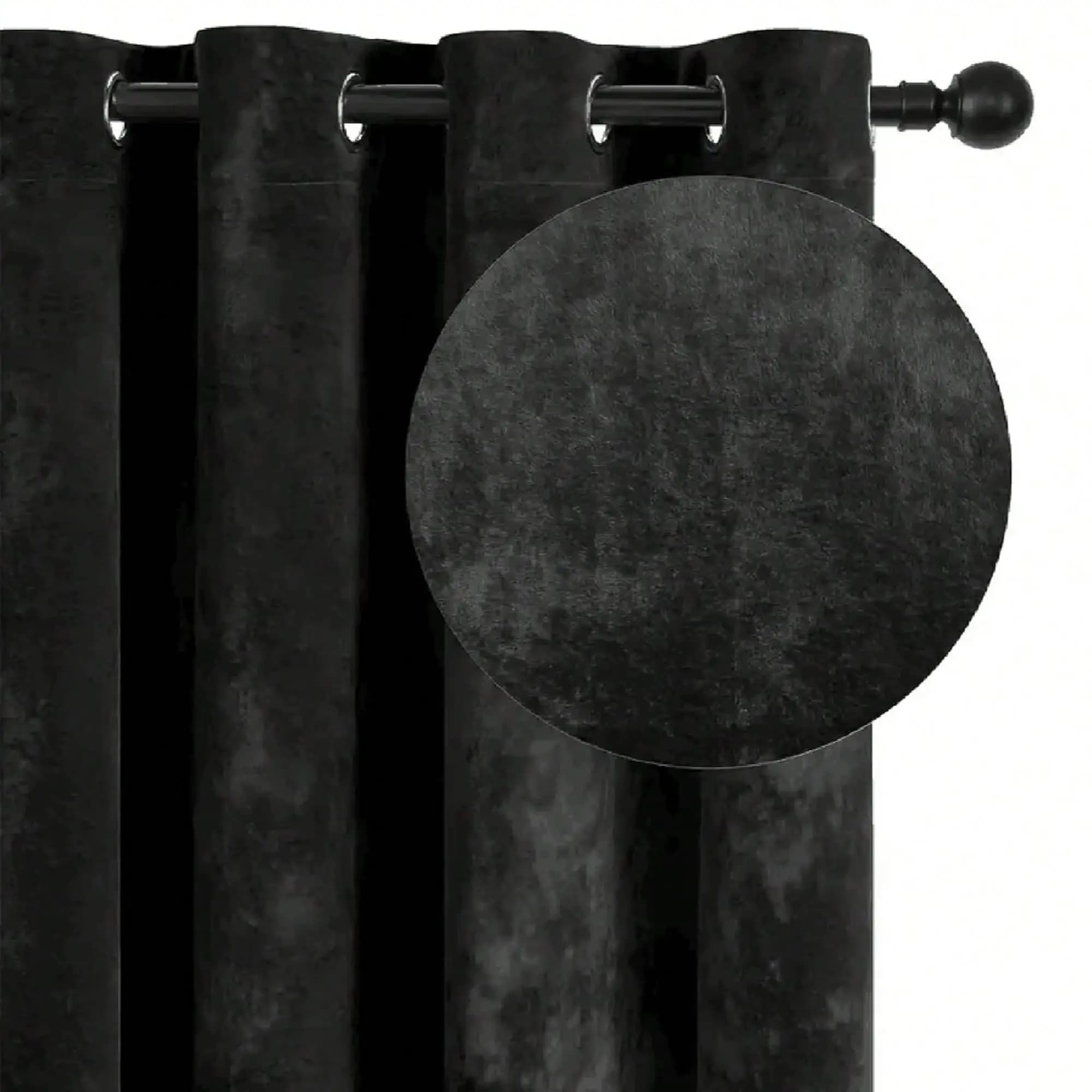 1pc Black Velvet Blackout Curtain Light Blocking, UV Protection, Heat Insulation, Thick Drapes for Living Room, Bedroom,office