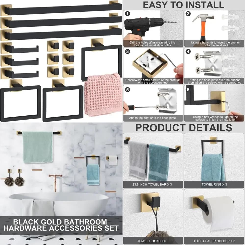 Set di accessori per il bagno in acciaio inossidabile, kit portasciugamani da 15 pezzi, portasciugamani da 23,6 pollici per accessori da bagno moderni