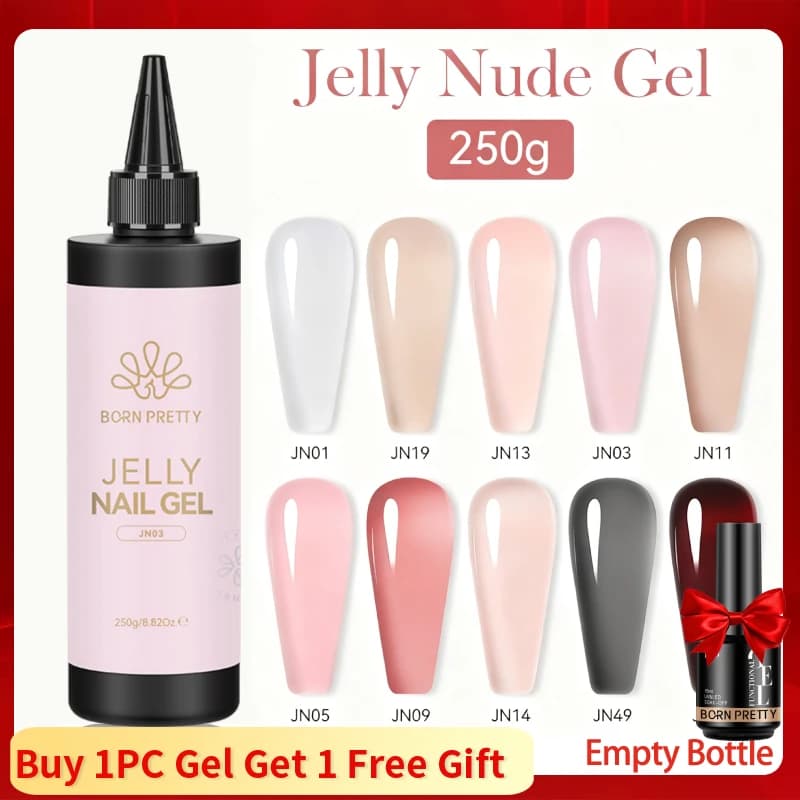BORN PRETT 250g Gelatina Smalto per unghie Trasparente Bianco latte Rosa Nude Manicure Top Coat Smalto semipermanente Soak Off UV LED