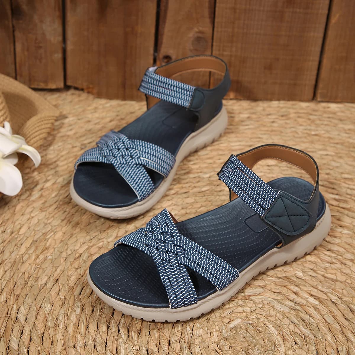 Women Sport Sandals Velcro Closure Open Toe Cross Band Soft Cushioned Sole Non Slip Wear Resistant Lightweight Casual Walking