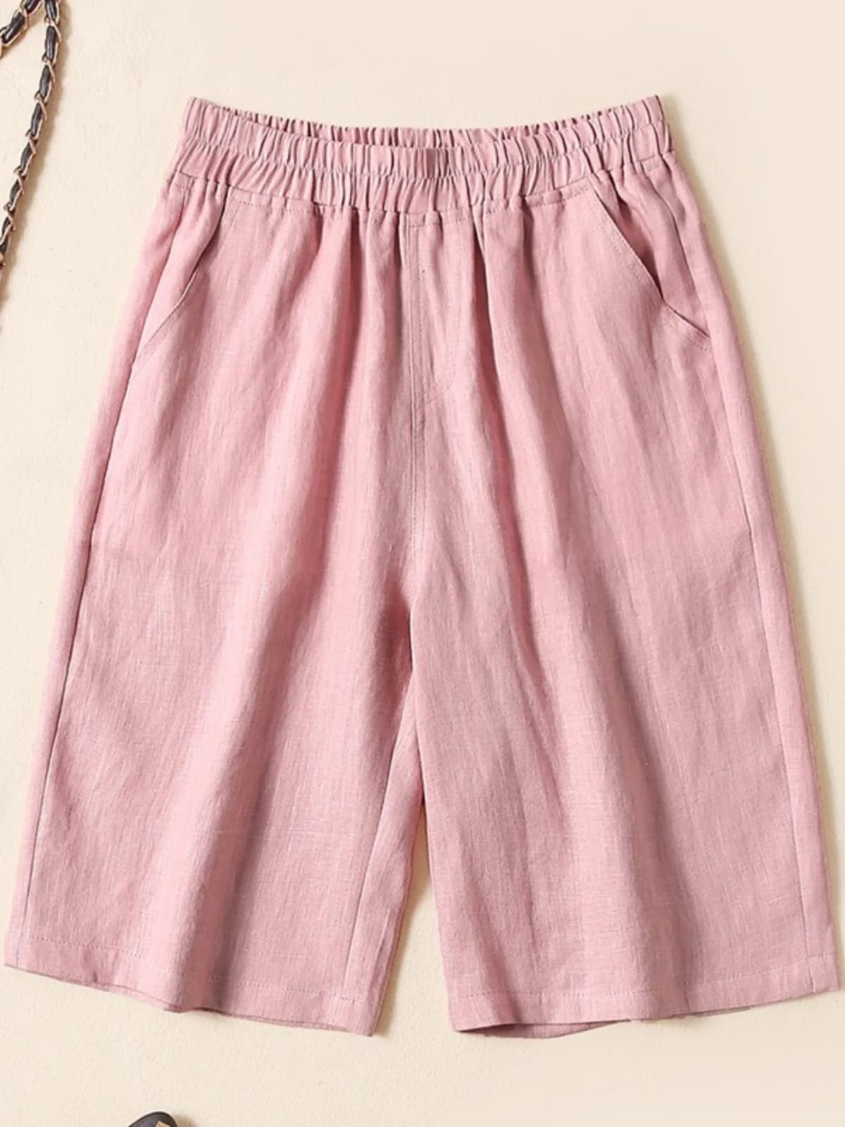 High-End Casual Wide Leg Cotton Linen Shorts Women's Loose Slimming Straight Cut Pants Comfortable Breathable Summer Trousers