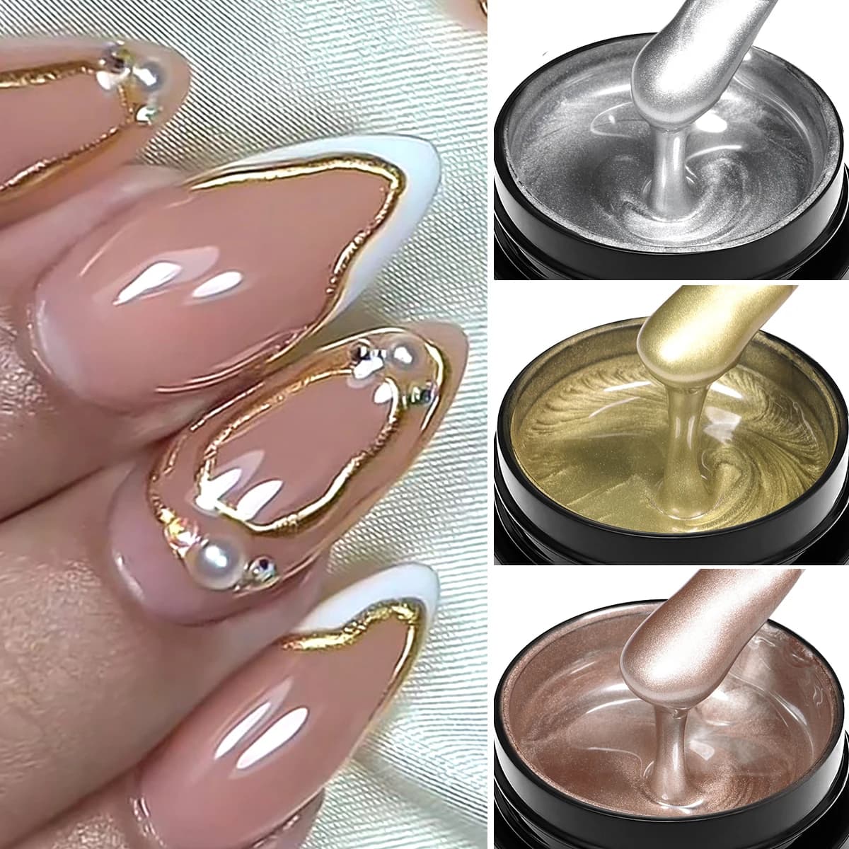 2/3pc Pittura Metallica Smalto Gel Per Unghie Set Oro Argento FAI DA TE Unghie artistiche Forniture Vernice Semi Permanente UV/LED Manicure Gel Design