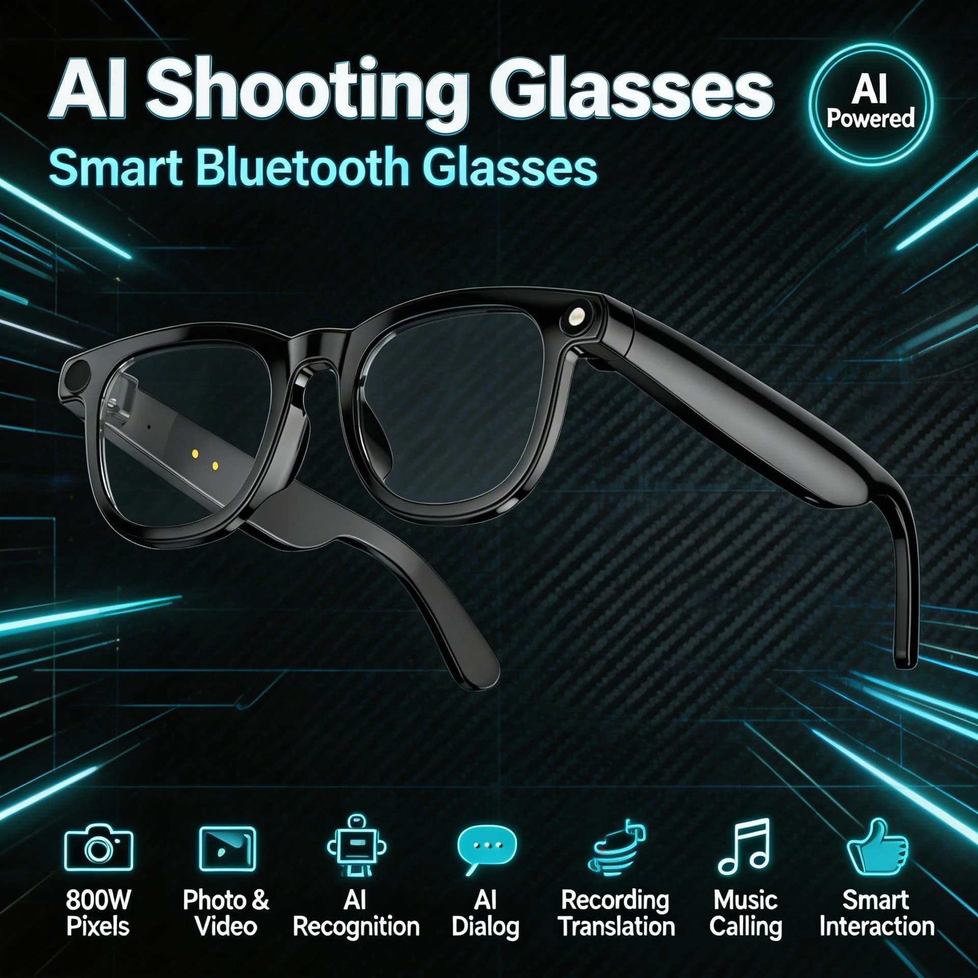 Smart AI 4K CY01 Glasses with 800W Pixel AI Camera, Photo & HD Video, Voice & Translation Call, Bluetooth Call Function