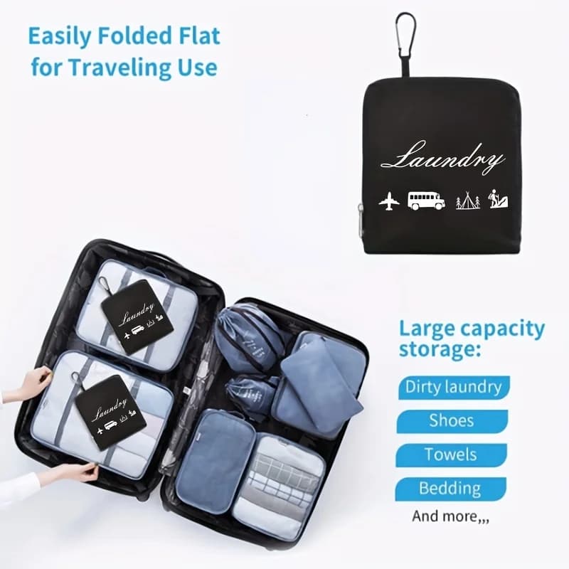 1 folder with handles and carabiner, durable fabric, black and gray, ready for travel and camping, gym equipment organizer