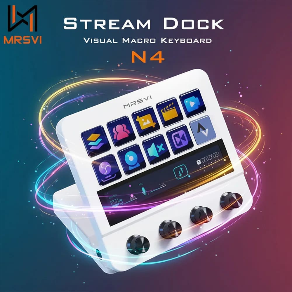 MRSVI N4 Stream Deck Tastiera macro visiva Personalizzato Doppio USB-C e USB-A Supporto regolabile 10 tasti Touch Strip Interfaccia quad-quadrante
