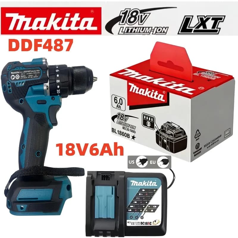 Original Makita 18V battery 6.0Ah lithium-ion replacement battery BL1860B LXT400, used for Makita DDF487 electric hand drill