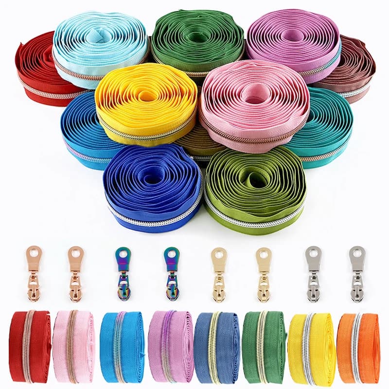 3/5M 5 # Nastro per cerniere in nylon colorato + cursori per cerniere Abbigliamento Chiusura con cerniera per giacca Cappotto Zip Kit di riparazione Accessori per cucire fai da te