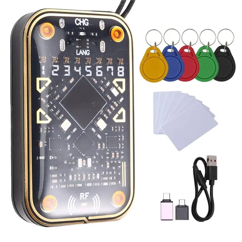 B63B-Chameleon V2.0 125Khz 13.56Mhz RFID Smart Chip Reader Emulatore NFC Duplicatore Carta Decodifica 5Xcuid Portachiavi + 7Xuid Card