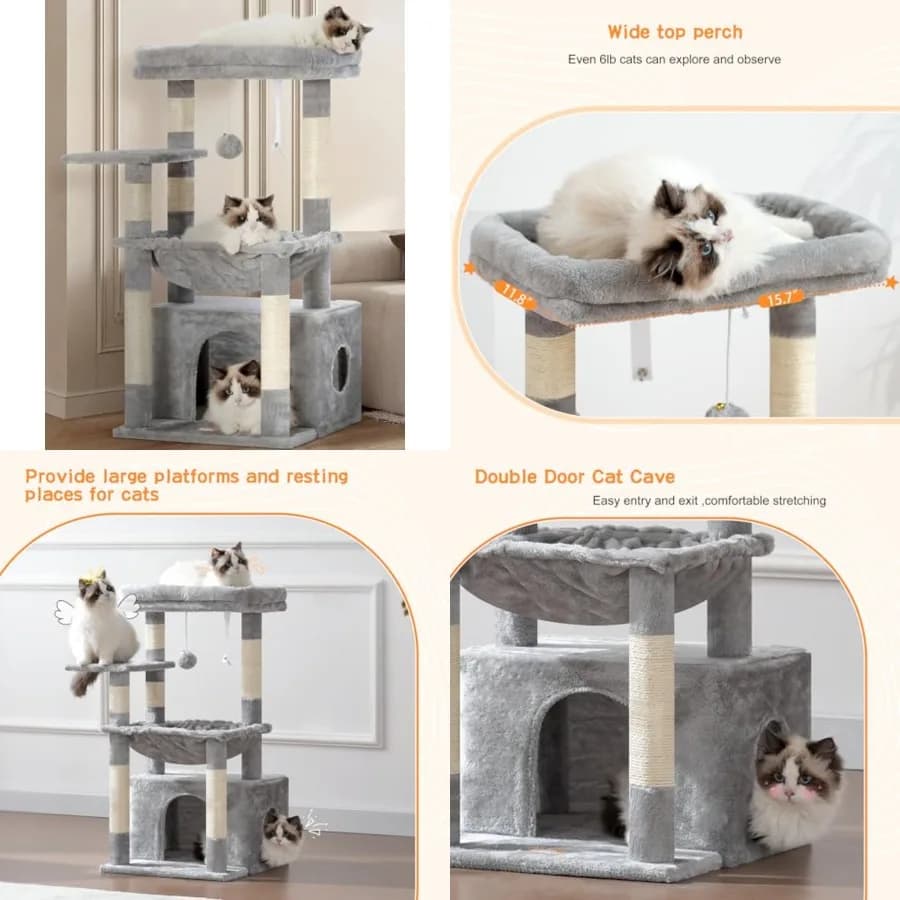 Albero per gatti, torre per gattini con ampio cesto morbido, cuccia per gatti con spaziosa grotta e vano nascosto, tiragraffi rivestito in sisal