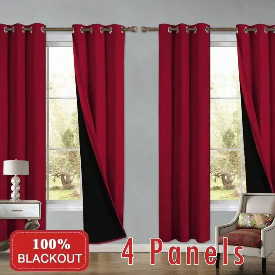 4 Panels 100% Blackout Curtains With Grommet Top Mount Sunshade Interior Style