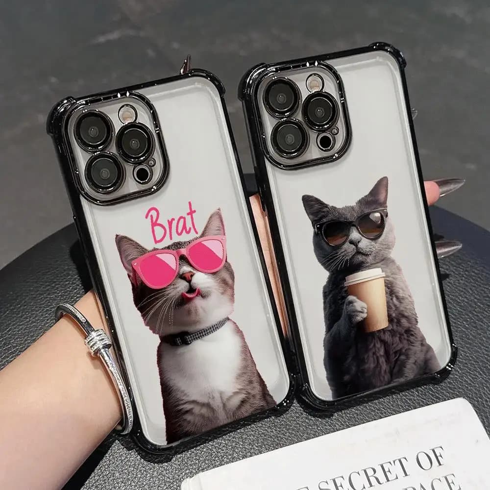 Cover per Telefono con Gatto Cartoon per Apple iPhone 17 Pro Max 16 Pro 16e 15 14 13 12 Plus 11 Air