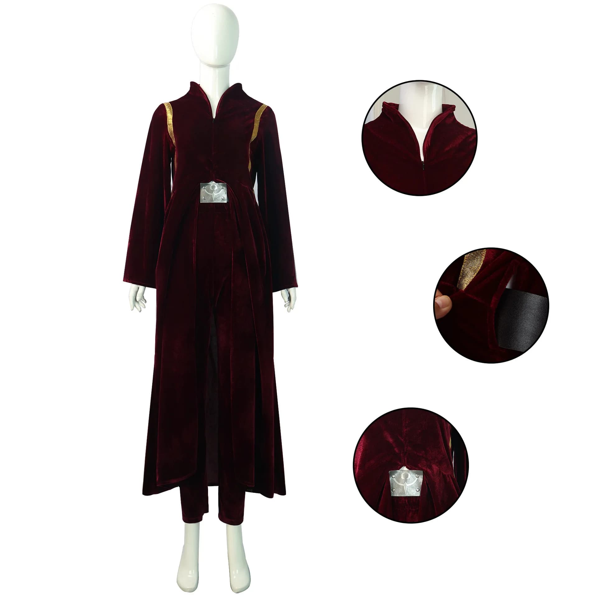 Women Medieval Queen Robe Costume Velvet Tunic with Gold Trim Belt for Halloween Carnival Cosplay Party Outfit