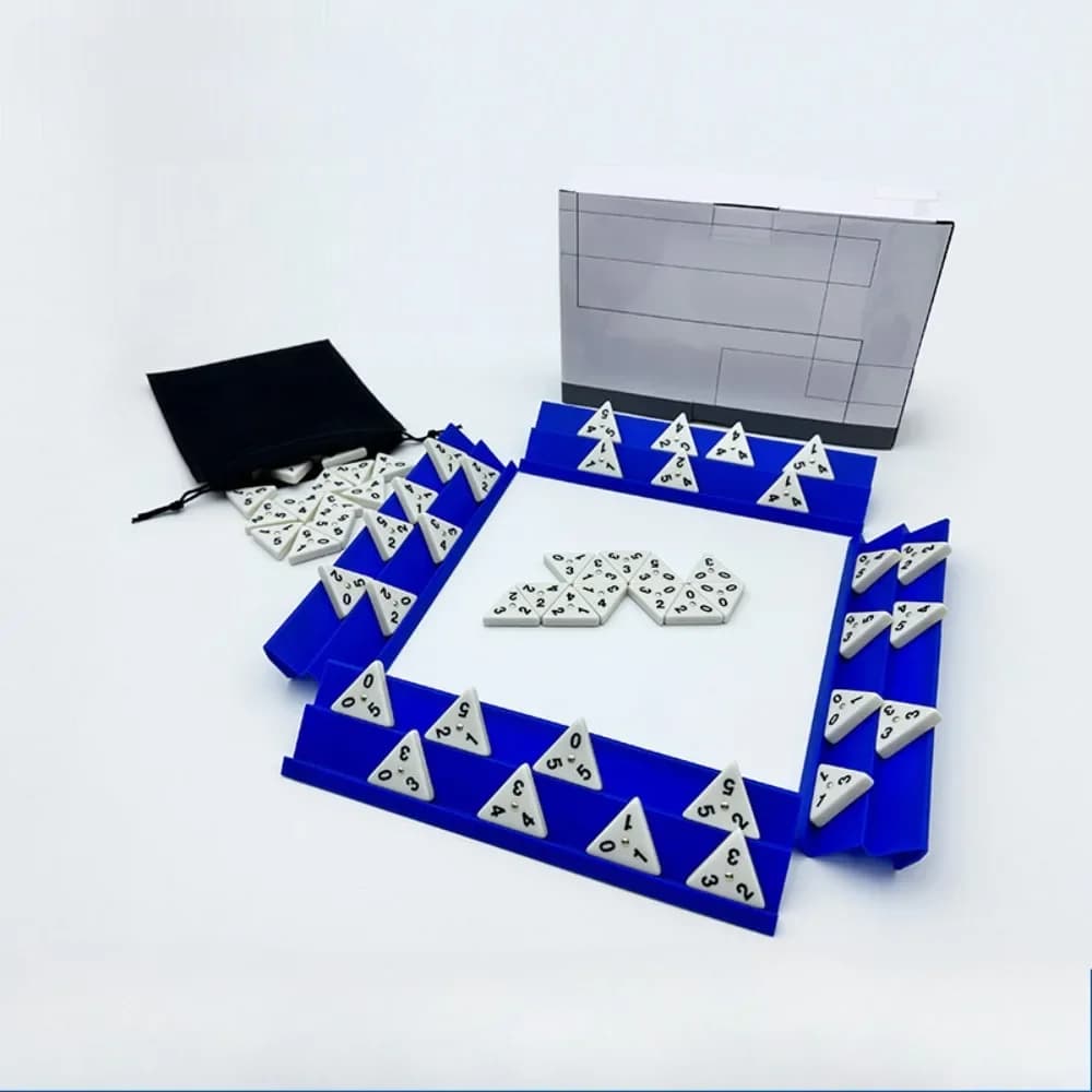 Set domino triangolare in melammina, 56 pezzi di piastrelle con filanti in ottone e 4 supporti in plastica, giocatore 2-4 bambini