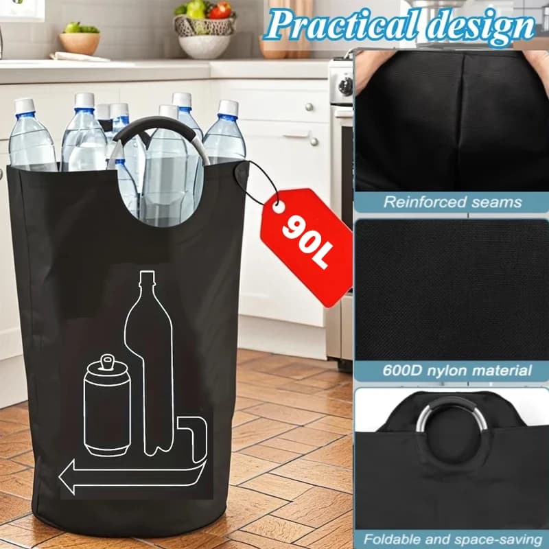 90L Waste Water Bottle Storage Basket Foldable Large Capacity Laundry Basket Multi-functional Recycling Empty Bottle Tote Bag