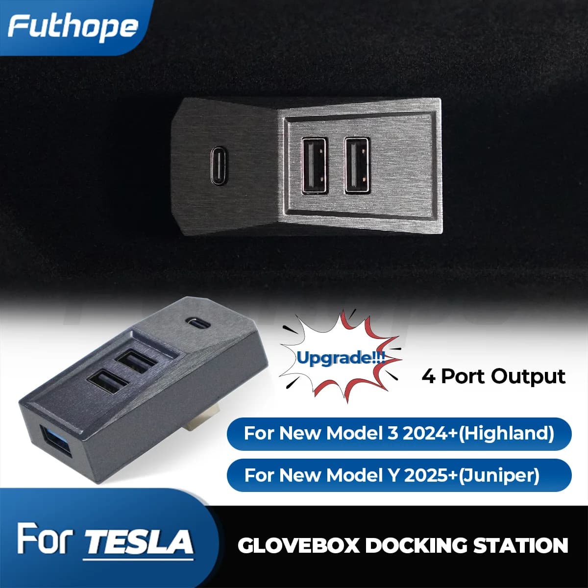 Glovebox Hub USB per Tesla Model 3 Model Y Highland Juniper Display digitale Splitter Docking Station Dati Tansmission