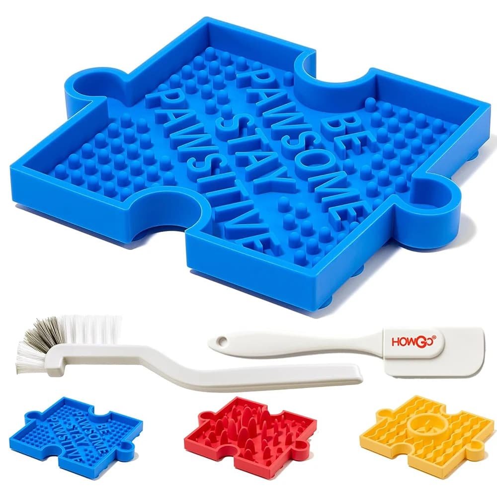 Puzzle per cani Alimentatore lento Tappetino per leccare Ciotola per cibo per cani Tappetino per leccare animali Ventosa antiscivolo Facile da pulire Combinazione senza silicone senza BPA