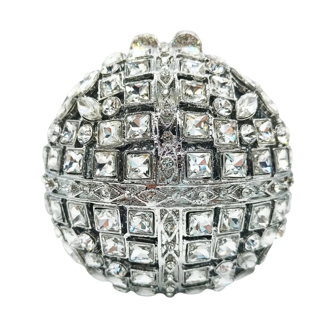 Borsa da Sera a Forma di Sfera con Cristalli Argentati per Donna, Regalo per Banchetti e Feste di Compleanno, Borsetta da Sposa con Diamanti