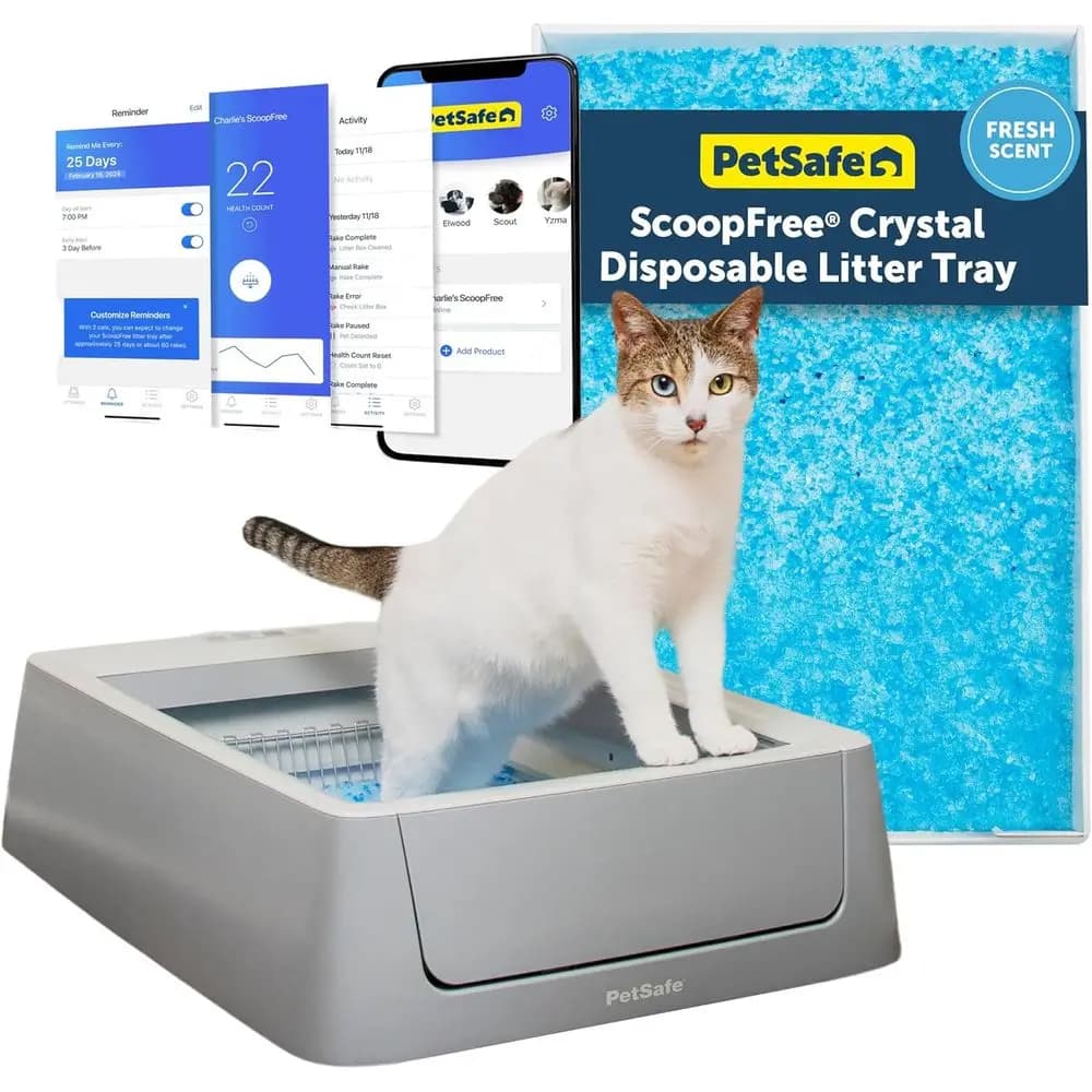 Scoopree Crystal Smart Automatic Litter Box - Lettiera per Gatti Senza Copertura con Sensore di Movimento, Contatore Integrato e App - Include 1 Contenitore per Rifiuti