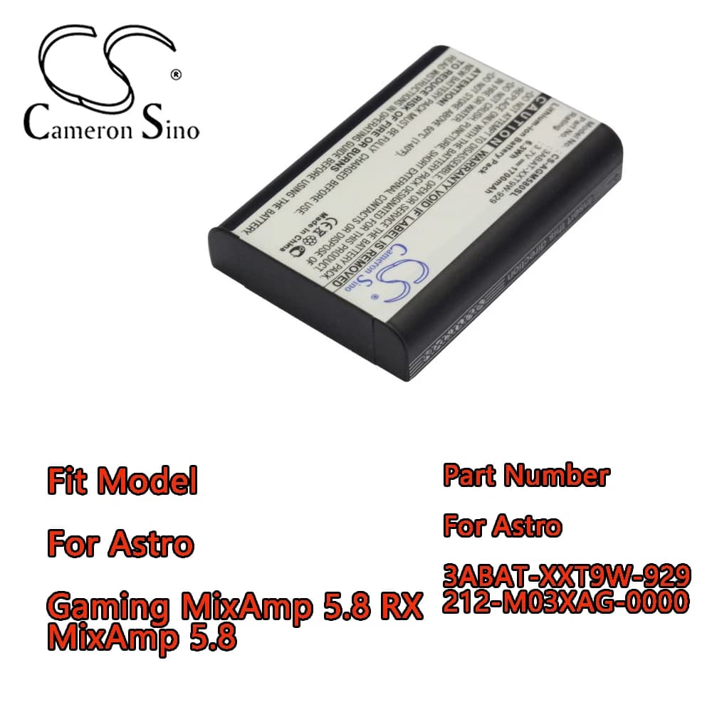 1700 mAh Wireless Headphone Battery for Astro Gaming MixAmp 5.8 RX MixAmp 5.8 Part Number for Astro 3ABAT-XXT9W-929 212-M03XAG-0000