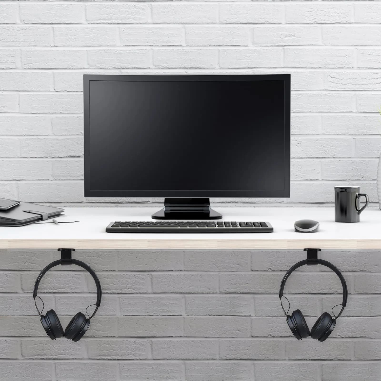 Supporto per cuffie doppio da appendere sotto la scrivania, con struttura in gomma premium, montaggio a strappo o a vite, accessori per PC da gaming
