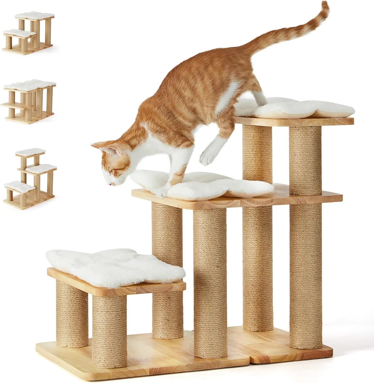 Scale per animali domestici in legno massello con tiragraffi, rampa trasformabile, portata 200 libbre, gradini da 20 pollici per cani e gatti per salire letti alti