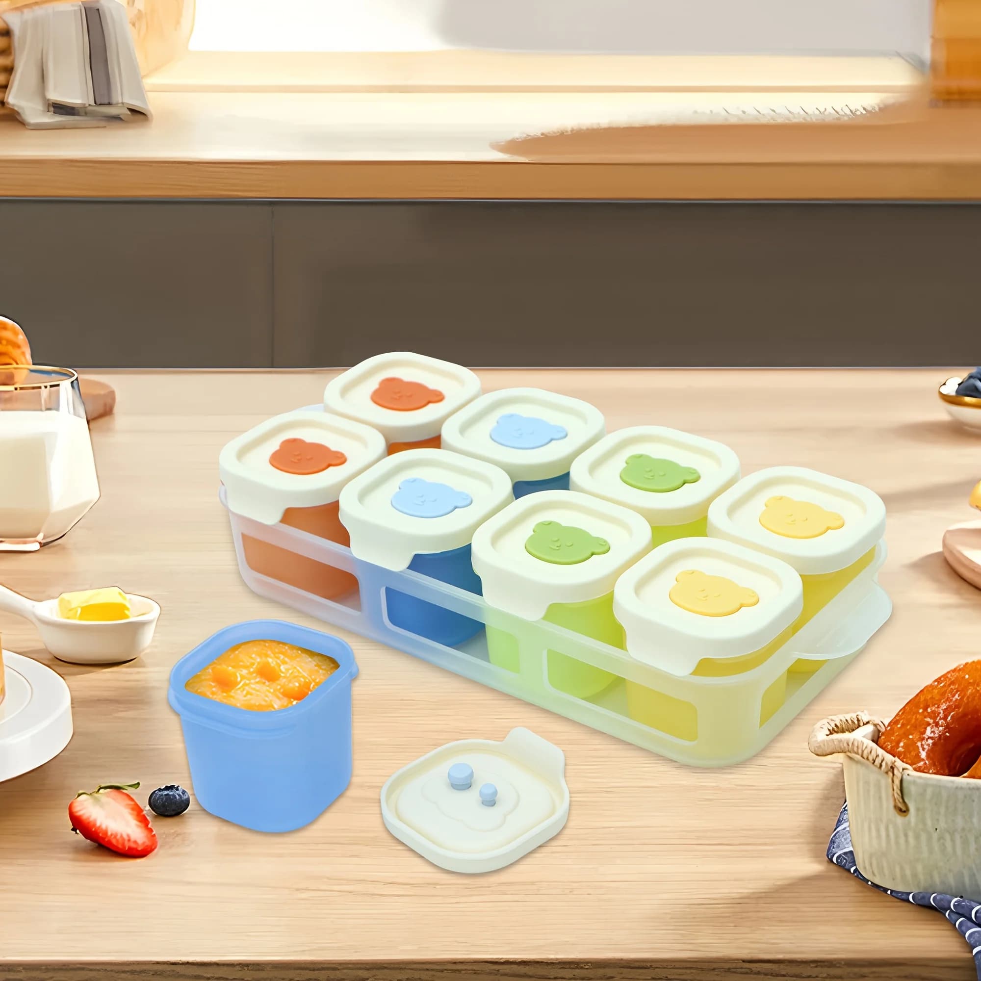 Contenitori per snack in silicone riutilizzabili, design a prova di perdite, per la preparazione dei pasti e la conservazione degli alimenti per bambini, 9 pezzi, 169 once