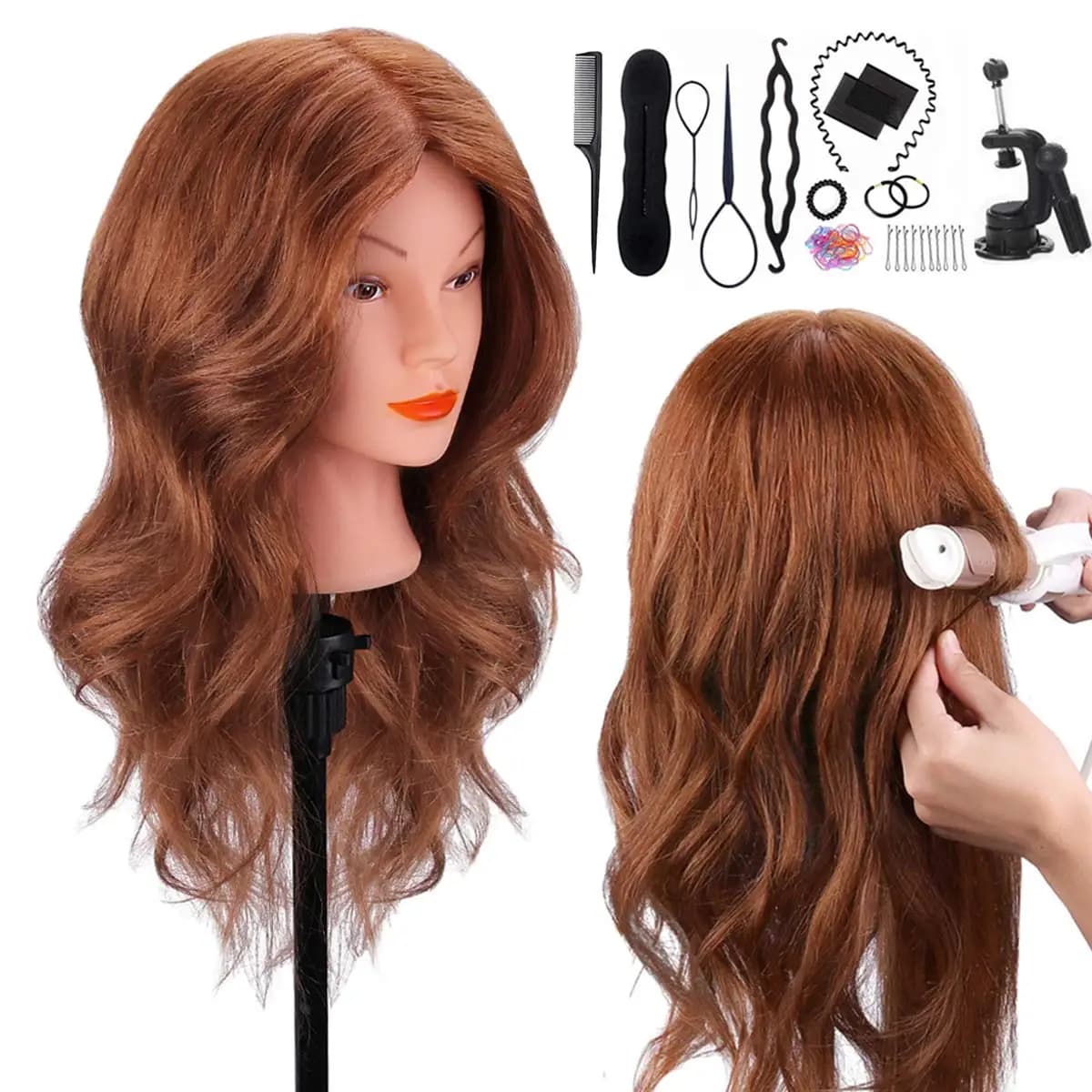 100% Veri Doll Head Hair For Curling Straighten Tintura Braiding Hairdresser Brown Dark Manikin Head Formation Kit 2028