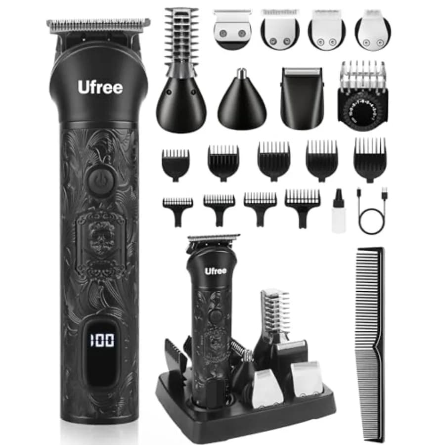Regolabarba Elettrico da Uomo, Rasoio Elettrico Senza Fili, Tosatrice 7 in 1, Kit per la Cura della Barba, Baffi, Corpo, Naso e Viso