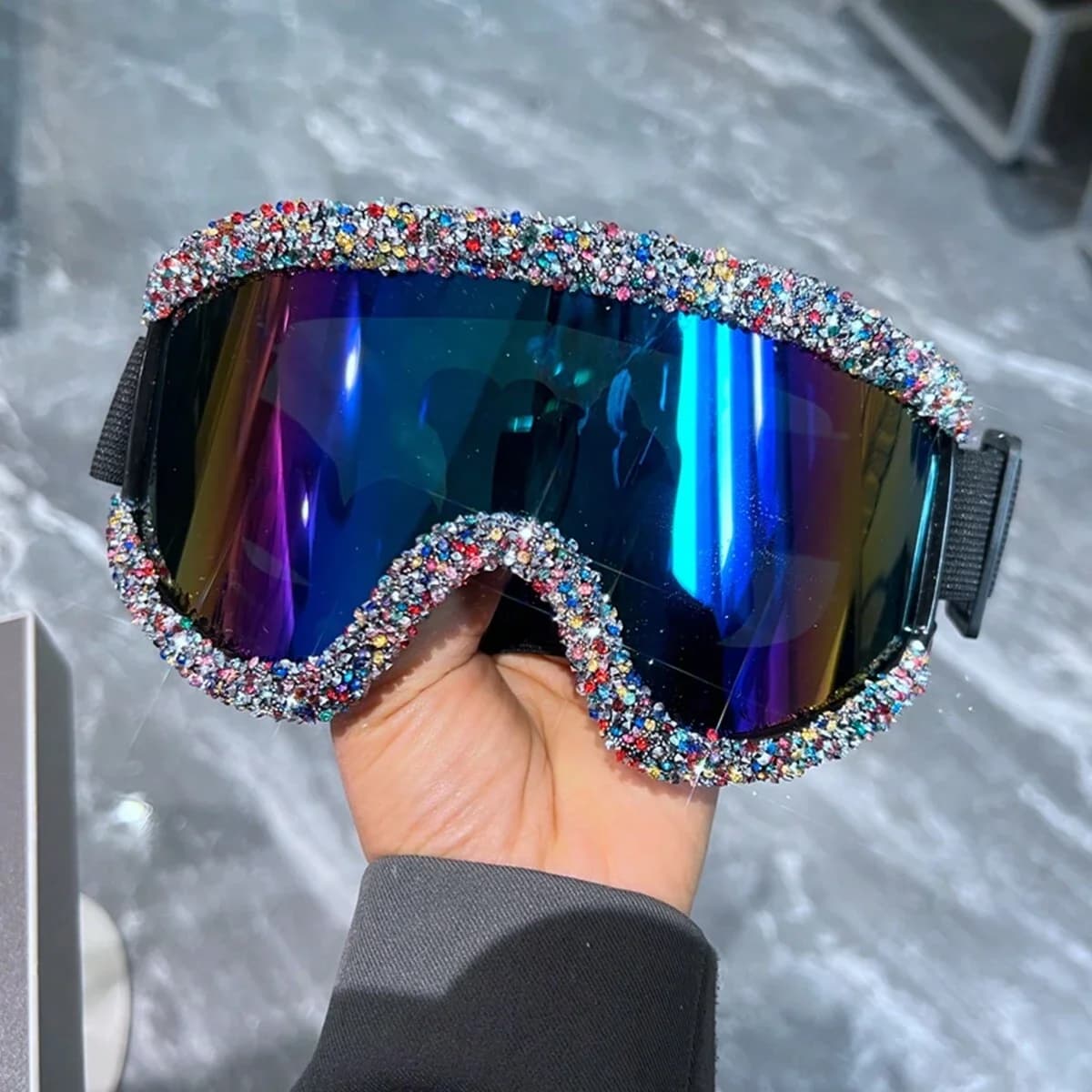 Occhiali da Sci con Decorazioni in Strass, Occhiali da Sole alla Moda per Feste, Antiappannamento, per Snowboard, Ciclismo e Moto
