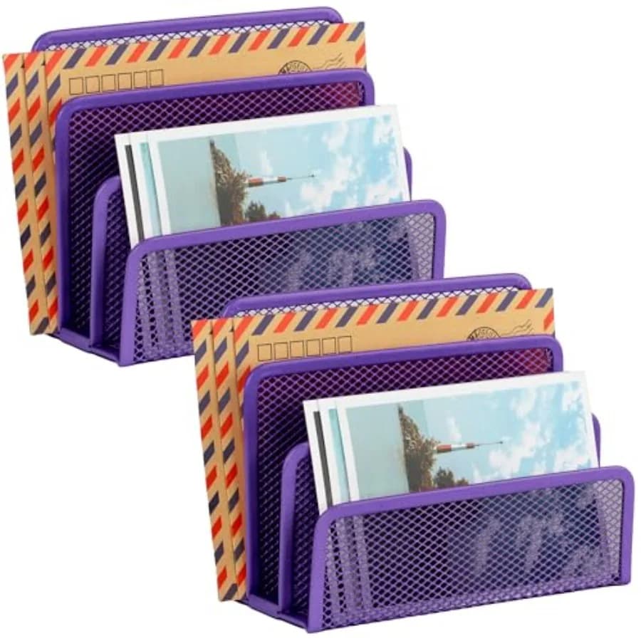 Desk Mail Organizer, Office Small Desktop Metal Mesh Envelope Letter Sorter Paper File Holder Organizer with 3 Vertical Upright